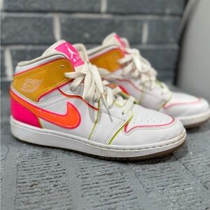 Jordan 1 SE Mid Edge Glow - White, Pink, Orange, Yellow